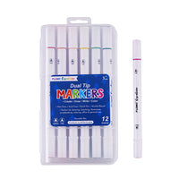 12Ct Dual Tip Markers With White Barrel In Reusable Case