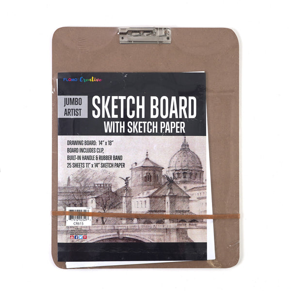 14" X 18" Jumbo Artist Sketch Board With Clip & Band And 25 Sheets Sketch Paper