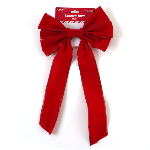 Christmas Red Velvet Bow With Red Metallic Trim, 10.25" X 20.8"