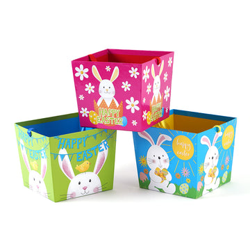 Cubo de papel Jumbo de Pascua con mango de cinta, 3 diseños