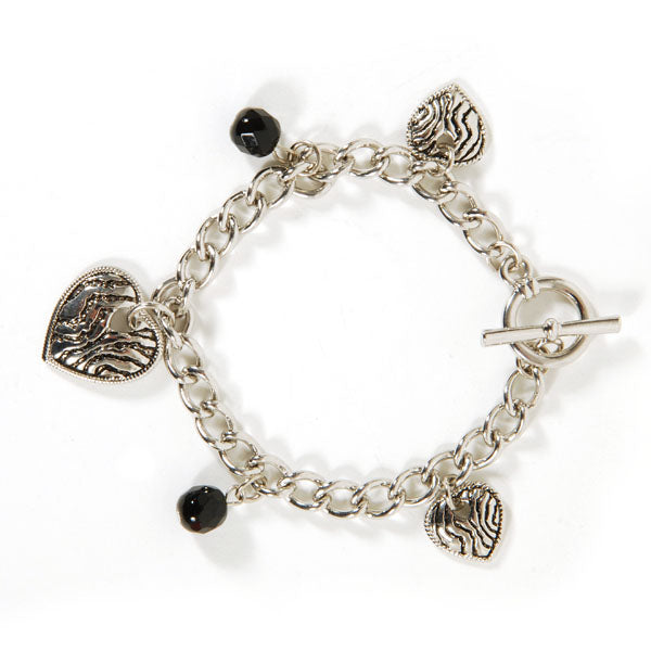 7" Zebra Design Heart Charm Bracelet, Silver Window Box