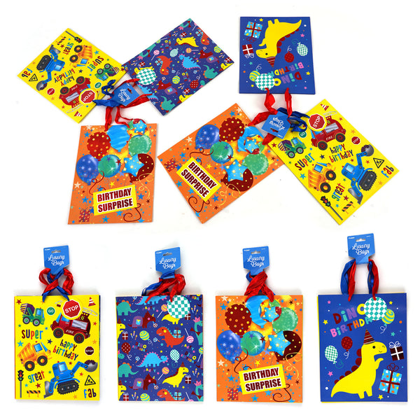 3Pk Large Party On Dinosaurs Hot Stamp Bag, 4 Designs