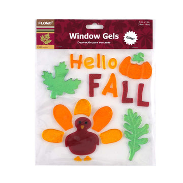 Harvest Give Thanks/Hello Fall Window Gels With Glitter 7.5" X 7.5", 2 Designs