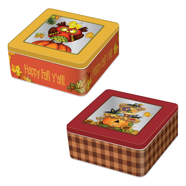 Caja de hojalata cuadrada de 7" Harvest, 2 diseños