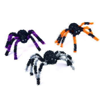 Araña de oropel de Halloween de 11 pulgadas con ojos saltones y piernas rayadas, 3 surtidos