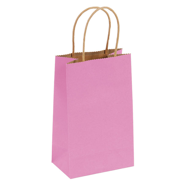Bolsa de Kraft estrecha mediana, de color rosa sólido, marrón, con asa retorcida de papel marrón