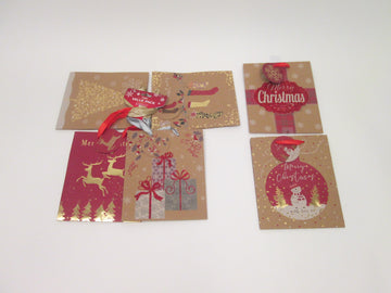 4Pk Medium Christmas Holiday Glitter Kraft Bags, 6 Designs