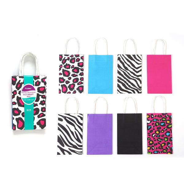 8Pk Narrow Medium Animal Printed Kraft Bag