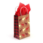 8Pk Narrow Medium Hot Stamp Bundle Red Gold Christmas Kraft Bag, 3 Designs