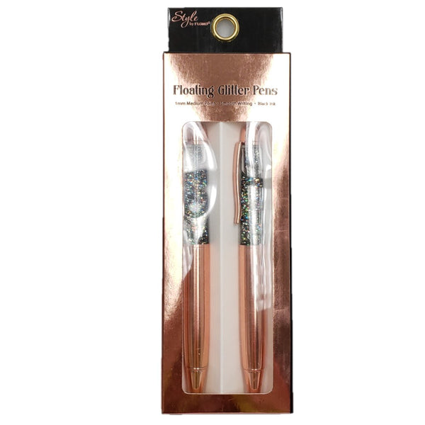 2Pk Metal Pen With Floating Glitter, Medium Point, Black Ink