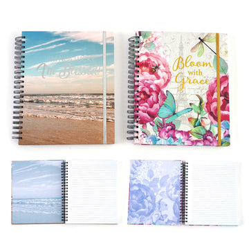 140Sht/280Pge Mega Spiral Hard Cover H/Stamp Notebk,Beach/Bloom, 11.25"X9.25", 2 Designs