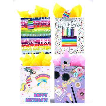 Gran Bonanza de Cumpleaños Hot Stamp/Glitter Premium Plus Bolsa, 4 diseños