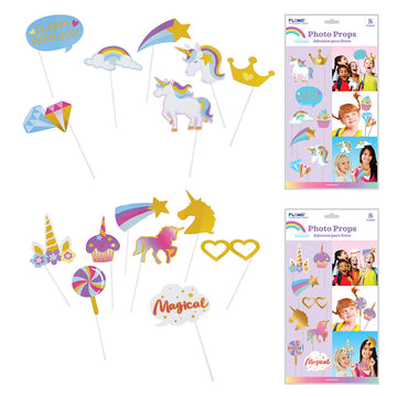 8Pcs 12" Unicorn Photo Props With Hot Stamping, 2 Surtidos