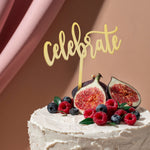 Plastic Celebrate Cake Topper, 4.33", Gold