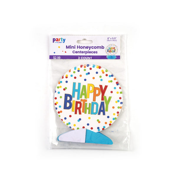 3Pk Birthday Dots Honeycomb Centerpieces