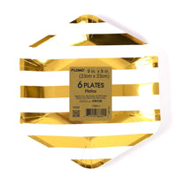 Placa hexagonal con franja dorada de 6Pk 9" con sello caliente