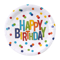 14Pk 9" Happy Birthday Dots Round Plate With Hot Stamp