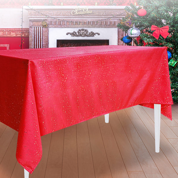 Red With Gold Metallic Speckles Fabric Tablecloth 60" X 84"