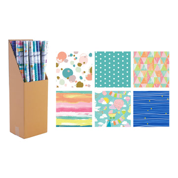 12.3 Sqft All Occasion Gift Wrap, 30"X59", 1.25" Dia, 6 Designs