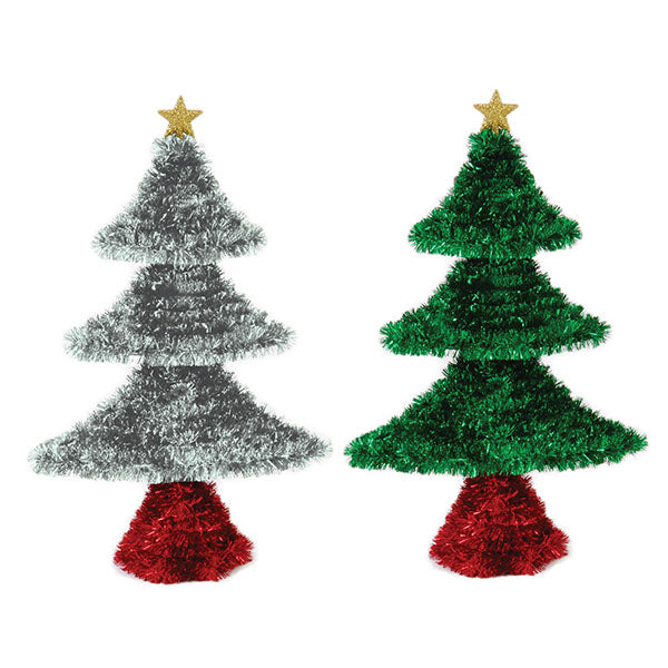 Árbol de Navidad de oropel de 8" X 5" con estrella, 2 colores