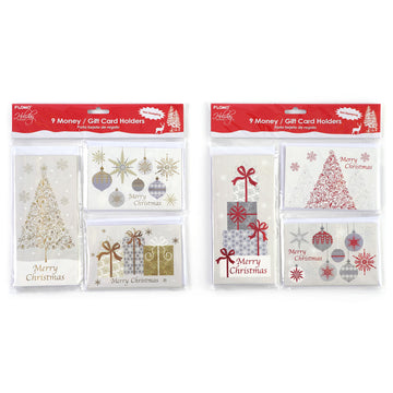 9Ct Tarjeta de Dinero de Navidad y Porta tarjetas de regalo con estampado caliente y con sobre, 2 surtidos.