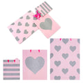 3Pk Multi Size M/L/E Stripe-Hearts Glitter On Glossy Gift Bags, 3 Assorted Designs