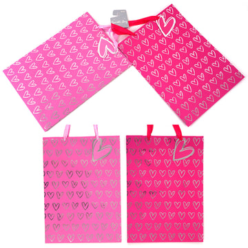 2Pk Extra Large Gift Bags Hot Stamp On Matte - Happy Hearts, 2 Colors