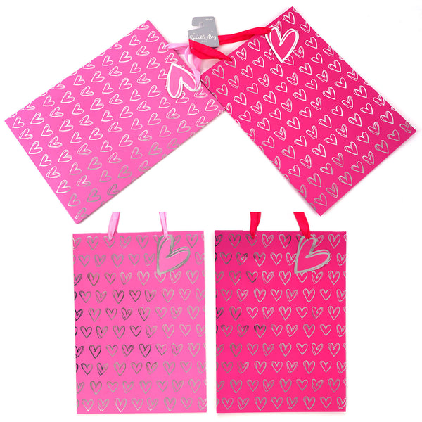 2Pk Extra Large Gift Bags Hot Stamp On Matte - Happy Hearts, 2 Colors