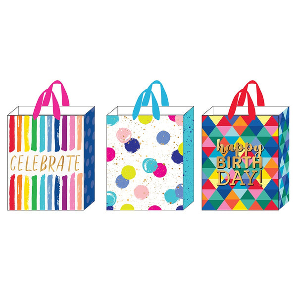 Large Geo Birthday Hot Stamp Gift Bag, 3 Designs