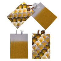 2Pk Extra Large Festive Holiday Gold And Silver Ombre Glitter/Hot Stamp Gift Bags,2 Designs