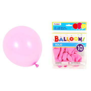10Pack, 12" Solid Color Pastel Pink Balloons