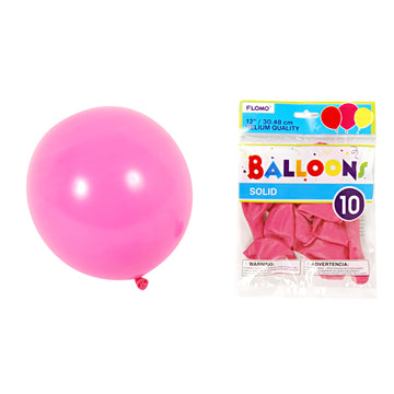 10Pack, 12" Solid Color Hot Pink Balloons