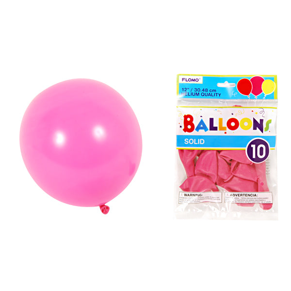 10Pack, 12" Solid Color Hot Pink Balloons