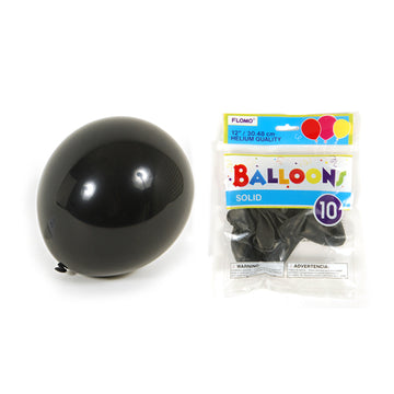 10Pack, 12" Solid Color Black Balloons