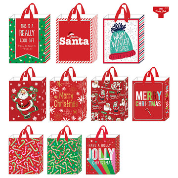10Pk S3/M4/L3 Christmas Gift Bags Jolly Holiday