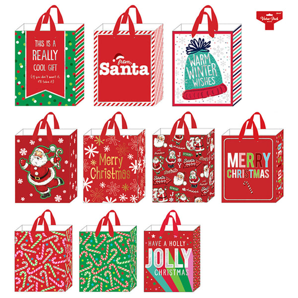 10Pk S3/M4/L3 Christmas Gift Bags Jolly Holiday