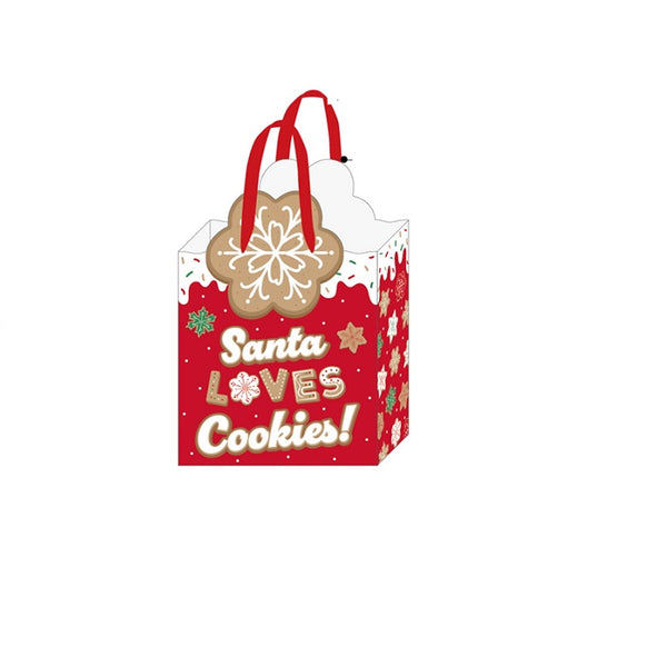 3Pk Extra Large Christmas Die Cut Bag W/Glitter, Cookie Holiday