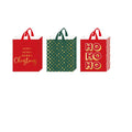 3Pk Large Christmas Bag W/Hot Stamp, Dots & Typography, 3 Designs