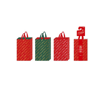 5Pk Narrow Medium Christmas Bags W/Hot Stamp, Merry Typography, 3 Colors