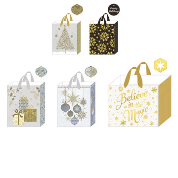 5Pk 2M/2L/H Christmas Hot Stamp Bags, Elegant Holiday, 5 Designs