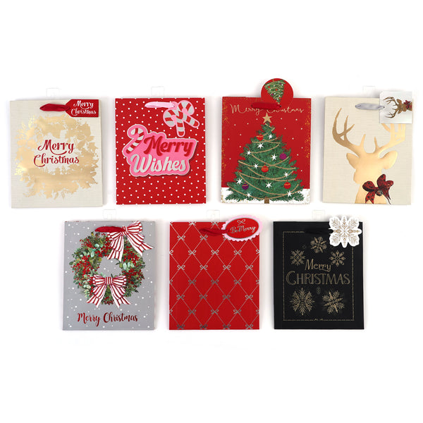 Medium Christmas Hot Stamp/Glitter/Print On Metallic Bags, Holiday Holiday, 7 Designs