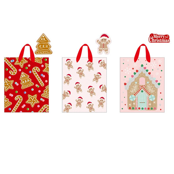 3Pk Large Christmas Bag W/Hot Stamp, Cookie Holiday, 3 Designs