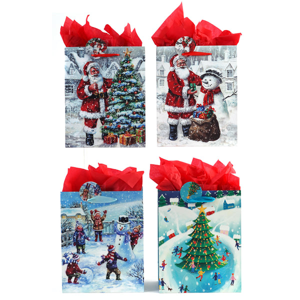 Large Snowy Christmastime Printed Bag, 4 Designs