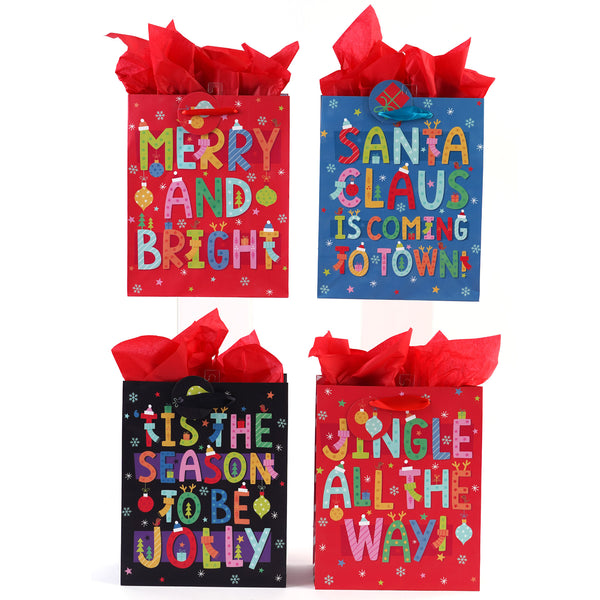 Large Santa'S Typography Printed Bag, 4 Designs