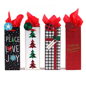 Bottle Christmas Happiness Printed Bag, 4 Designs