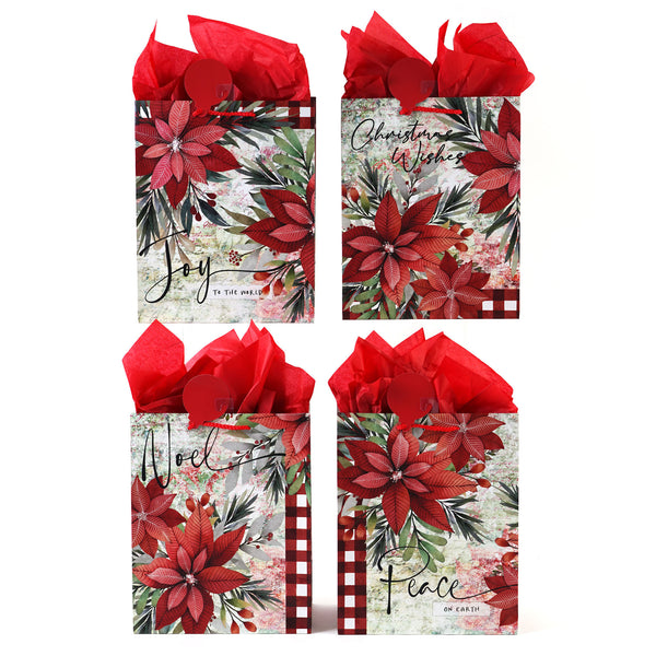 Extra Large Poinsettia Check Printed Bag, 4 Designs