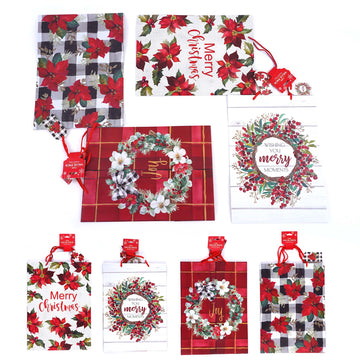 2Pk Extra Large Farmhouse Poinsettia Printed Bag, 4 Designs