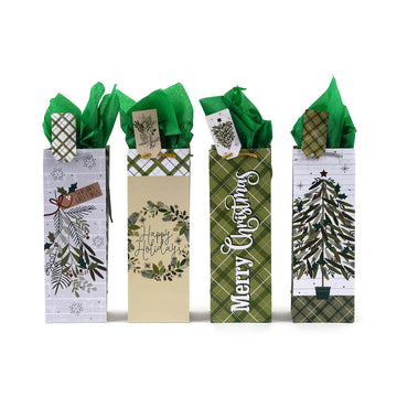 Bottle Green Plaid Christmas Printed Bag, 4 Designs