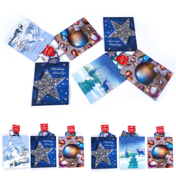 3Pk Large Christmas Sparkles In Blue Printed Bag, 4 Designs