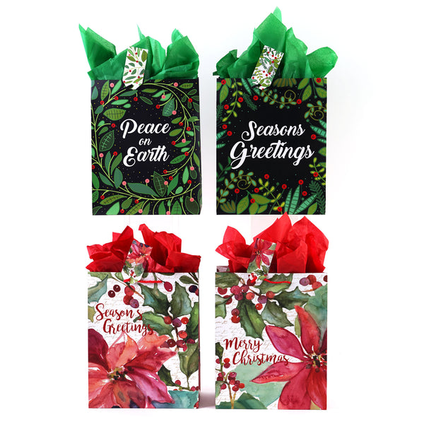 Small Poinsettia Party Printed Bag, 4 Designs